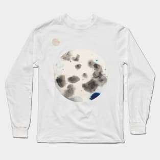 Silver Moon Planet Watercolor with Silver Orb Long Sleeve T-Shirt
